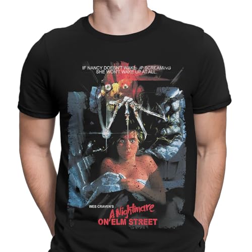 Image of Halloween T-Shirt Nightmare on Elm Street Movie Poster Horror Mens T Shirts #HD Black M
