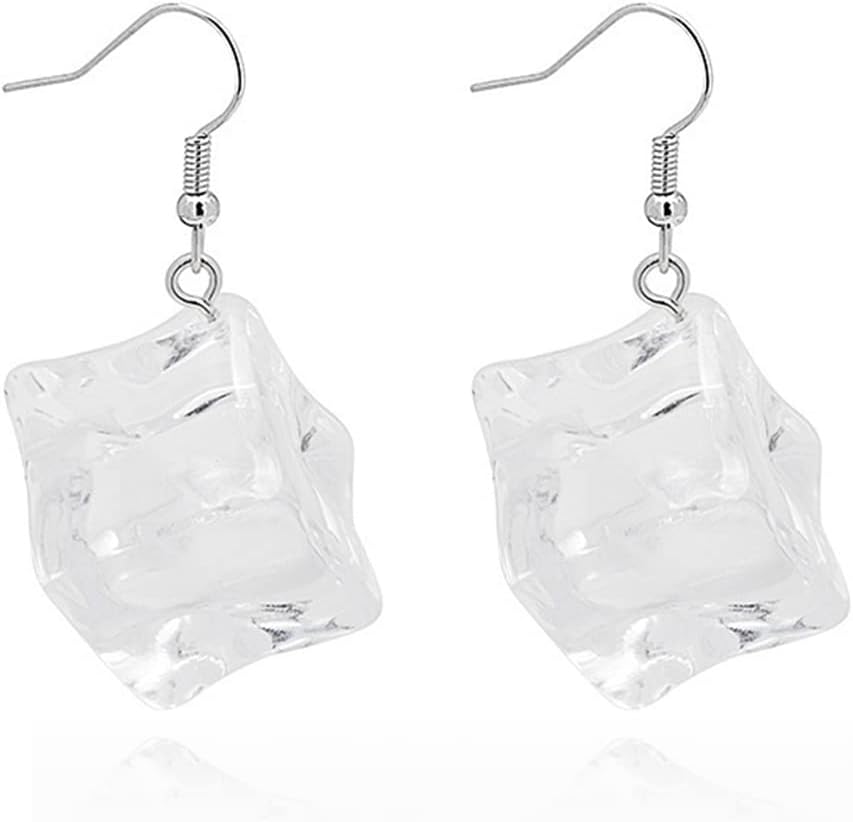 ANXIN Bohemian Style Summer Creative Irregular Geometric Transparent Ice Cube Earrings Exaggerated Fun Personality Refreshing Earrings Women Jewelry Gifts