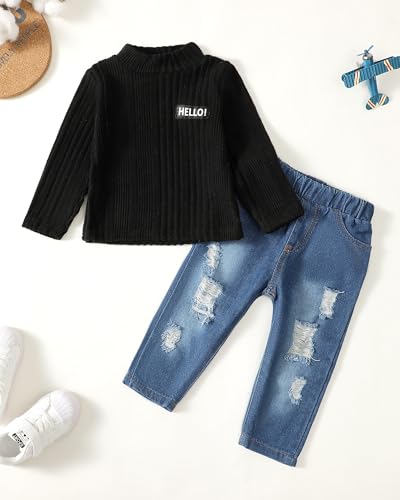 NZRVAWS Toddler Baby Boy Clothes Pullover Sweater Ripped Jean Sweatsuit Little Boy Outfit Fall Winter Clothing Set 6M-7T4
