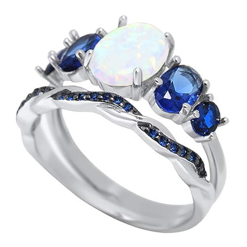 LaRaso & Co His Her Wedding Set 3 Piece TRIO Opal Sapphire CZ Silver Rings for Bride Groom3