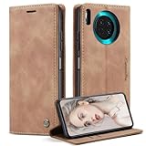 xinyunew Handyhülle für Huawei Mate 30 Hülle, Klapphülle Premium Lederhülle Klappbar Flip Hülle Tasche Magnet Kartenfach Standfunktion Klapphülle Schutzhülle für Huawei Mate 30,Braun