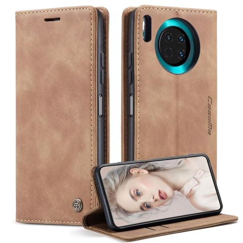 xinyunew Handyhülle für Huawei Mate 30 Hülle, Klapphülle Premium Lederhülle Klappbar Flip Hülle Tasche Magnet Kartenfach Standfunktion Klapphülle Schutzhülle für Huawei Mate 30,Braun