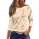 Womens Easter Shirts 2026 Blusa De Pascua para Mujer Elegante 3/4 Length Sleeve Funny Bunny T-Shirt Rabbit Graphic Tee Tops Summer Trendy Easter Egg Holiday Tops Soft Cozy Cotton Tshirts f Khaki,L