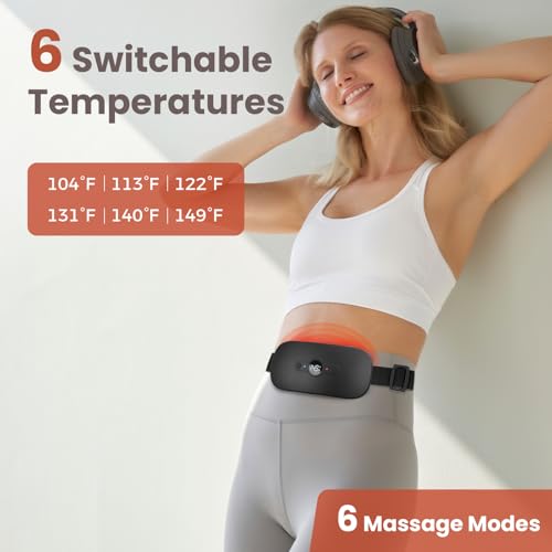 Image of NOWWISH Heating Pad for Period Cramps, Portable Electric Cordless Menstrual Heating Pad Rechargeable with 6 Heat Levels and 6 Massage Modes, Gifts for Women, Dorm Room Essentials for Girls, Black