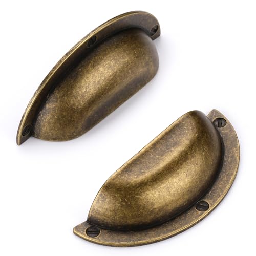 SYZOW Poignées de meuble 64mm, 6 pièce Poignée de placard antique Poignées de Coquille Vintage, Tiroir Semi-circulaires