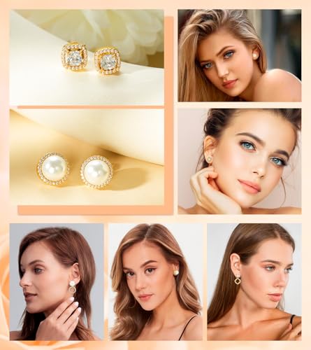 Stud Earrings for Women, Hypoallergenic Sterling Silver Post Dainty Pearl, Black Onyx, Halo Cubic Zirconia Earrings Studs3