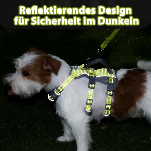 Huntboo Sicherheitsgeschirr Hund Ausbruchsicher, Panikgeschirr für Hunde, Reflektierendes Geschirr Hund mit Griff, Verstellbare Hundegeschirr für kleine, mittelgroße und große Hunde (Hellgrün,XS)