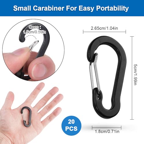 20 Stück Karabinerhaken Schwarz, 50mm/1.99’’ Karabiner Set, Karabinerhaken Klein, Karabiner Schwarz, D-Ring Karabiner Schlüsselanhänger, für Outdoor Sport, Wandern, Camping (Schwarz)