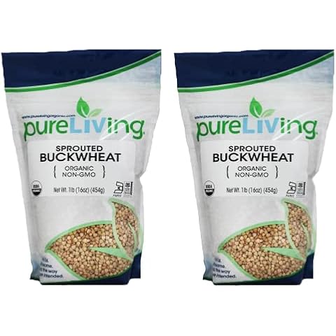 PureLiving Organic Sprouted Buckwheat - Whole Grain - 16 Ounce Bag (Pack of 2) - A Pseudo-cereal rich in vitamins, minerals, and complex carbohydrates. Cover