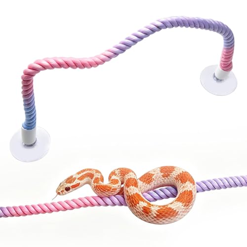 CYUXING Pink Snake Enrichment Climbing Rope, Ball Python Tank Climbing Accessories with Strong Suction Cups, Flexible Wire Co