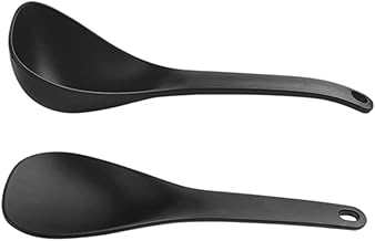 KICHOUSE 1 Conjunto 2Pcs Espátula De Arroz Colher Colheres De Mistura Colheres Chinesas Talheres Preto Fosco Colher De Servir Sopa Colher Concha Chinesa Colheres De Sopa Asiática Colheres