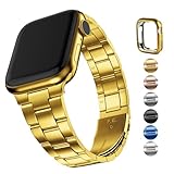 Fullmosa für Apple Watch Series 9 8 7 Armband 41mm Series 6 SE/SE2 40mm mit Gehäuse, iwatch Band Edelstahl mit Schnellverschluss, kein Werkzeug benötigt für Damen Herren, 41mm/40mm/38mm Gold