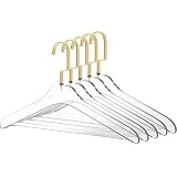 Quality Clear Acrylic Lucite Coat Suit Hangers with Bar – 5-Pack, Stylish Clothes Hanger with Acrylic Pant Bar - Coat Hanger for Dress, Suit - Closet Organizer Adult Hangers (Matte Gold, 5)