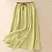Women's Cotton Linen Midi Skirt with Pockets Casual Flowy Swing Elastic High Waist A-Line Split Long Boho Skirts Yellow M