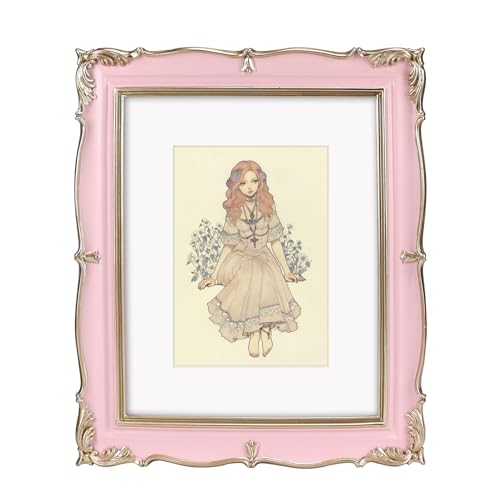 PHAREGE Vintage Picture Frame 8x10 with Mat for 5x7 Photo Pink Gold