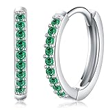 HUABOLA CALYN Silver Hoops Earrings for Women Girls, Sterling Silver 925 Hoop Earrings Valentine's Day Birthday Gifts, Hypoallergenic Huggie Earrings with Green Cubic Zirconia (green)