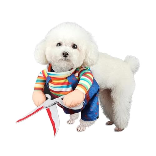 Image of DELIFUR Halloween Scissors Style Doll Dog Costume for Cat Puppy and Medium Size Dog, Pet Adjustable Doll Funny Special Clothes Cosplay Party Pet Clothes Christmas Costume (Blue, Small)