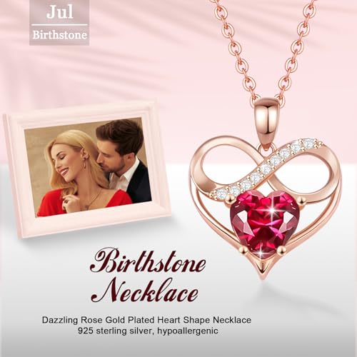 Rose Gold Birthstone Necklaces Heart Birthstone Pendant Necklaces For Women Valentine's Day Mother's Day Anniversary Christmas Gifts2