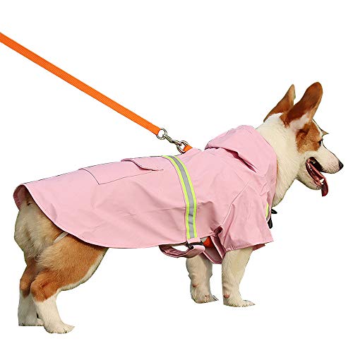 Pet Raincoat, Large Dog Waterproof Clothes Rain Jacket Poncho Labrador Rainwear Clothes with Strip Reflective (2XL, Pink)