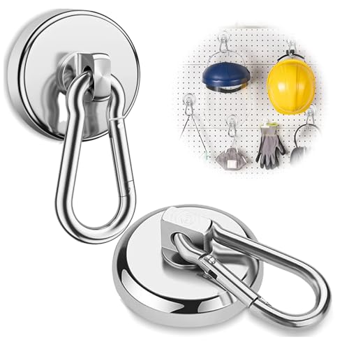 Crochet Aimanté 27KG, Aimant Neodyme Puissant 32 mm Rotation à 360° Avec Mousqueton Amovible - Pour Réfrigérateurs, Cuisines, Garages, Camping