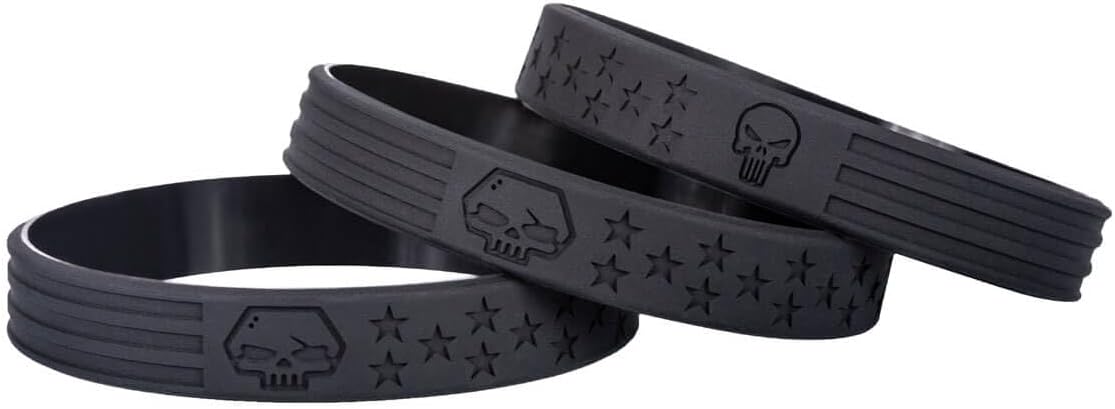Sainstone Police Bandits Skull American Flag Silicone Bracelets, Thin Blue Line Motivational Wristband Gifts for Police Cops, Patriots, USMC, Men Women