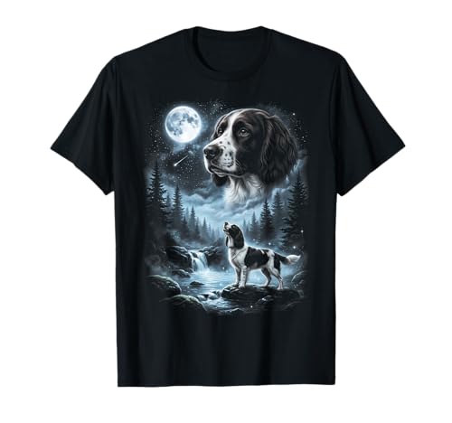 English Springer Spaniel Howling to the Moon Retro 90's Dog T-Shirt