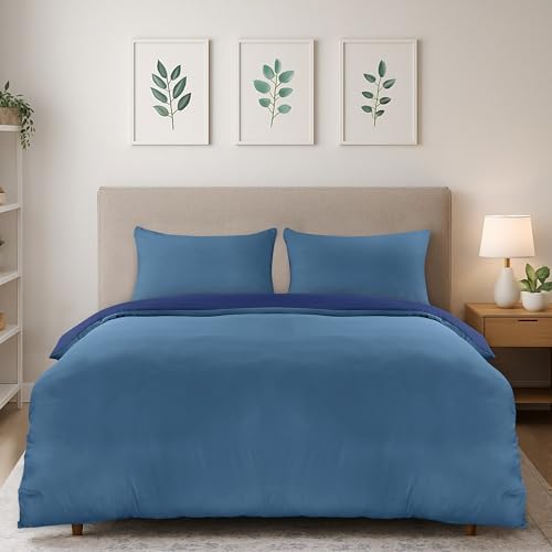 Utopia Bedding Bettwäsche 200x200 cm + 2 Kissenbezüge, Marineblau/Hellblau | Bettbezug Mikrofaser Wendebettwäsche Kissenbezüge 50x75cm mit Reißverschluss, Oeko-TEX, Ideal für Zuhau