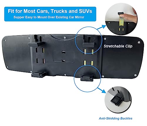 Bling Rear View Mirror, Panoramic Rearview Mirror With Crystal Diamonds & Rhinestones, Universal Car Interior Trim, Bling Rearview Mirror Car Cover Decor Accessories For Mother Women ＆ Girls #TOP4