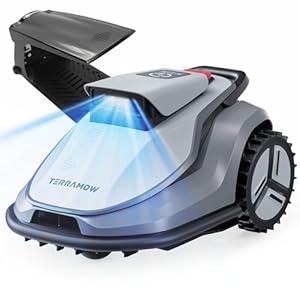 Terramow V1000 Mähroboter ohne Begrenzungskabel mit Garage, Tri-AI-Vision-Technologie ohne Draht-/RTK-Signalprobleme, automatische Kartierung, DropMow maximal 1200㎡ , KI Vision-Navigation 4.5Ah-Akku