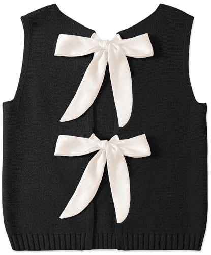 UEU Womens Sweater Vest Bow Tie Back Knitted Tank Tops Casual Crop Vest Tops 2025 Y2K Fashion Clothes