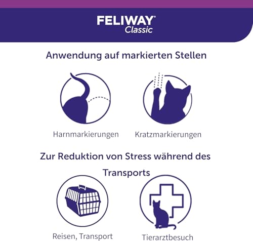 FELIWAY Classic Transport Spray für Katzen | Stressfreie Reise & Transport | sorgt für Entspannung bei punktueller Anwendung gegen Kratz- & Harnmarkieren | 60 ml