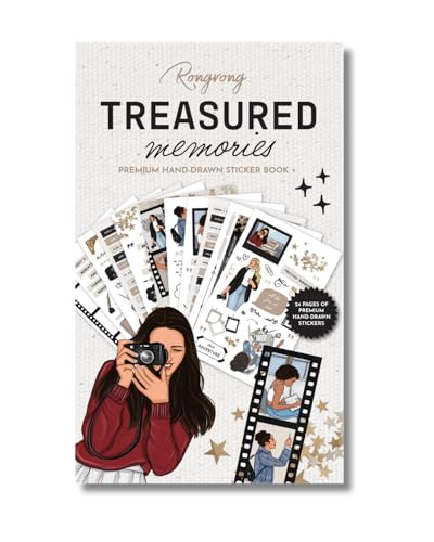 Rongrong Treasured Memory Sticker Book 24 Pages of Vintage-Inspired Stickers for Journals Planners & Scrapbooks Neutral Tones Handwritten Notes Quotes & Photo Frame Stickers