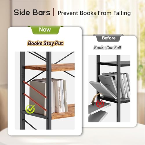 Image of DurayLoly 2 Pieces 3 Tier Bookshelf for Narrow Space, Rustic Brown | Small Space Dwellers , Sidebars and Metal Frame