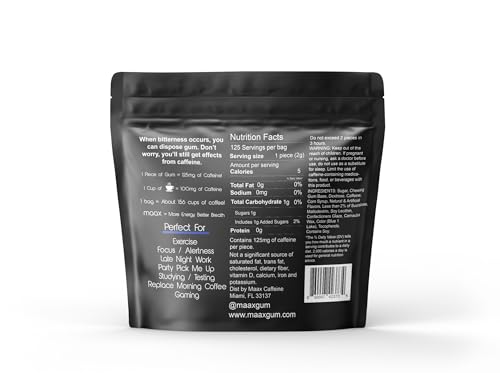 Image of Maax Caffeine Gum | 125mg of caffeine per piece | Coolmint | 125 total pieces per bag (Pack of 2)