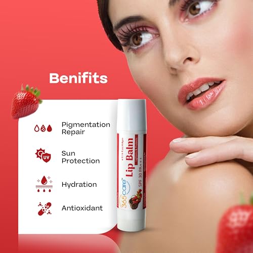 Image of Strawberry Lip Balm for Dark Lips Lightening with SPF 30 PA+++ | Sun Protection & Moisturizing | Lip Balm with Kojic Acid, Vitamin E & Shea Butter | For Men & Women | 4.8g (Pack Of 2)