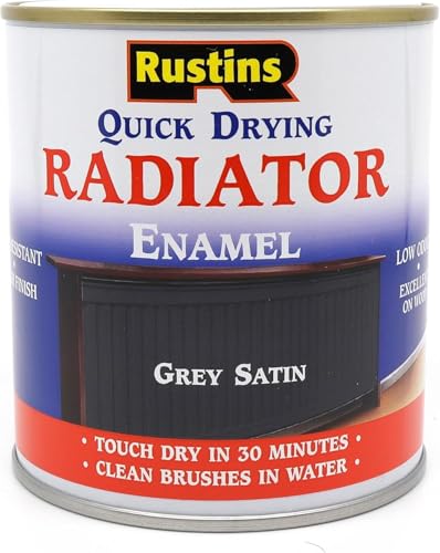 RUSTINS Quick Drying Radiator Enamel Satin - Grey 250ml Durable Long-Lasting Finish for Radiators That Stands the Test of Time