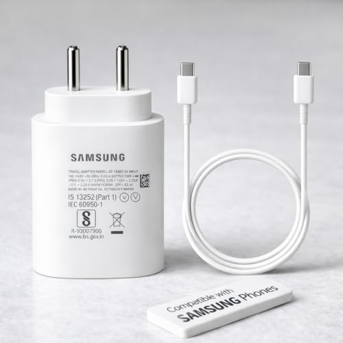 Image of Samsung 25W PD 3.0 Type C Fast Charging Adapter with 3.3 Ft Cable for Galaxy M17|M07|M36|M06|A55|A35|F06|S25 fe|S22|S24|F36|F16|M35|S23|A06|S25 Plus|Tab S11 /S10 Lite|USB C 25w Quick Adaptor, White