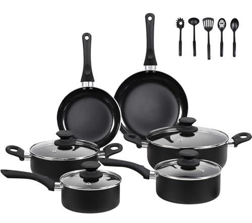 Image of BECIGAR Black Ceramic Pots and Pans Set, 15PCS Nonstick Set Ceramic Cookware Set, Nonstick Pan Pots and Pans Set Non Stick Cookware set