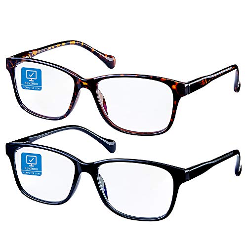 Blue Light Blocking Computer Glasses 2 Pack Anti Eye Eyestrain Unisex(Men/Women) Glasses with Spring Hinges UV Protection (Black and Twilight)