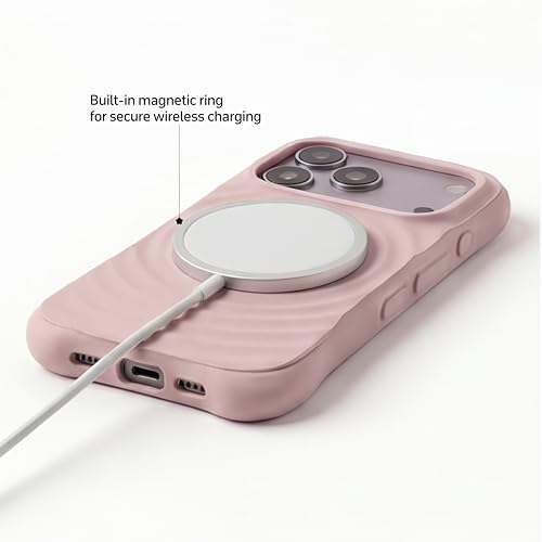 Image of amazon basics Shockproof Case for iPhone 17 Pro | Ripple Pattern | Camera Protection | Protective Cover with Enhanced Grip & Wireless Charging Support - Baby Pink