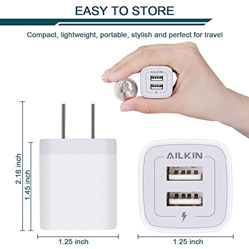Ailkin DS4451 Wall Charger, 3Pack 5V/2.1A Ailkin 2-Port Usb Wall Charger Home Travel Plug Power Ac Adapter Fast Charging Block Cube thumb #1