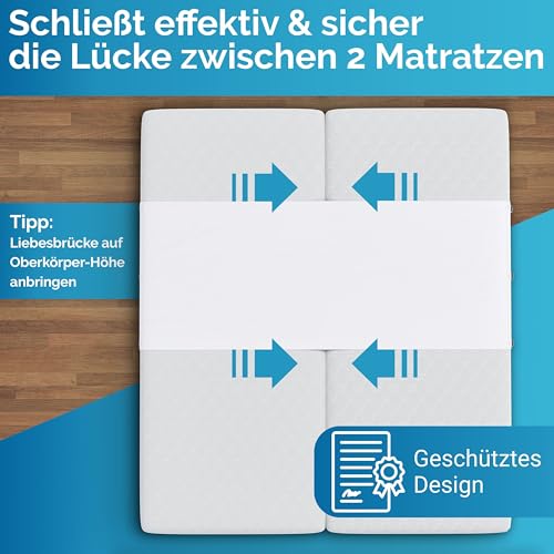 Briliantwerk® Liebesbrücke für Matratzen 200cm I Kein Verrutschen I Innovative Lösung als Ritzenfüller für Matratzen für Familien & Paare I Bettbrücke ist in 5 Min befestigt