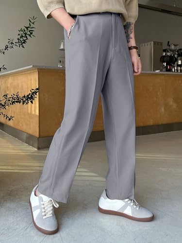 Image of Aahwan Men's Regular Fit Mid Rise Basic Solid Color Pleated Korean Pants & Tousers