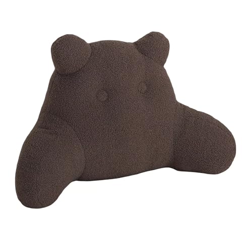 Large Reading Pillow with Arms - Velvet, Detachable Cover, Back & Lumbar Support for Bed, Sofa, Floor (30x18 Inches) (Brown)