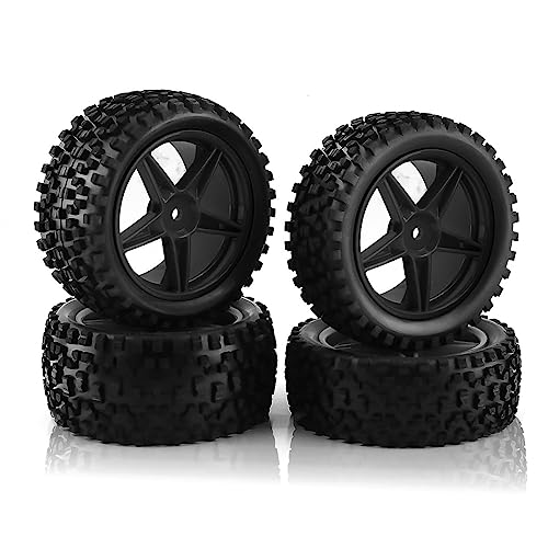 Chanmoo 1/10 RC オフロード タイヤとホイールリム 12mm 六角セット フロントとリア 87mm ゴム製バギータイヤ フォームインサート 1:10 オフロードカー HSP 京商 HPI タミヤ HSP 94107 94166 94106 9