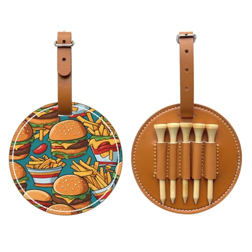 cute burger fries Brown Printed golf tee storage bag - portable design, easy to organize tee