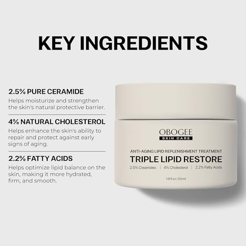 OBOGEE Triple Lipid Restore: Enriched with Lipids, Ceramides, Peptides, Hyaluronic Acid, and Fatty Acid for Firming, Anti-Aging and Plumping Face Moisturizer (53 ml /1.8 fl oz)