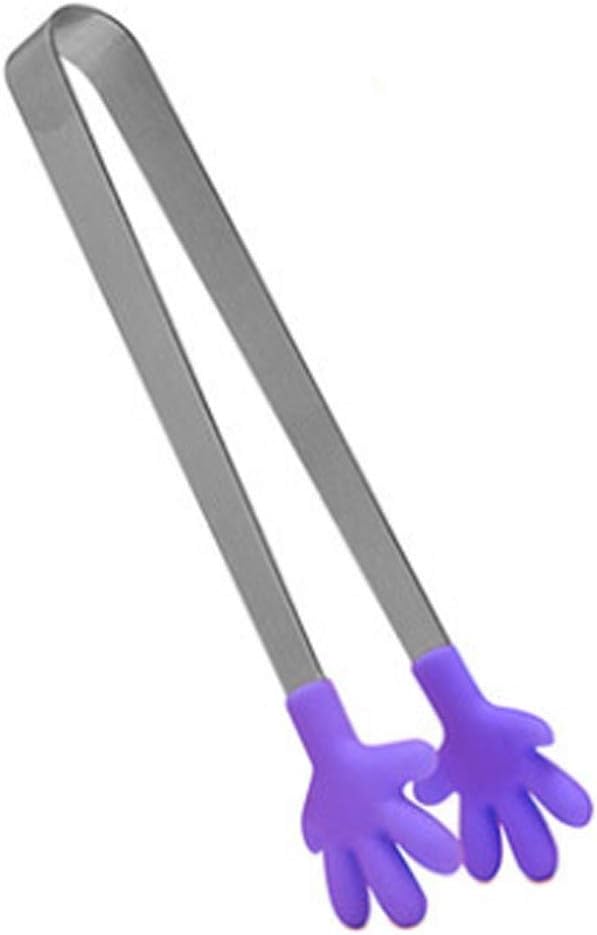 BBQ Tongs Stainless Steel Handle Cutlery Creative Hand Shaped Kitchen Cooking Tool Mini Silicone Food Clip(Black)