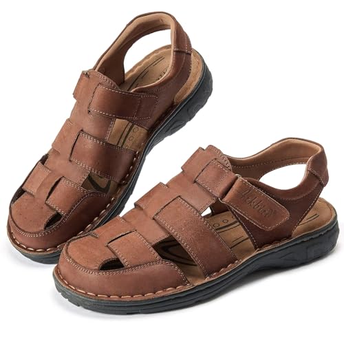 Image of Arkbird Men's Sandals, Closed Toe Leather Fisherman Outdoor Hiking Sport Shoes Summer