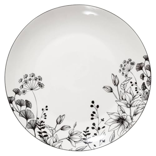 Lot De 6 Assiettes Plate white Floral - Blanc/noir - D 27 Cm
